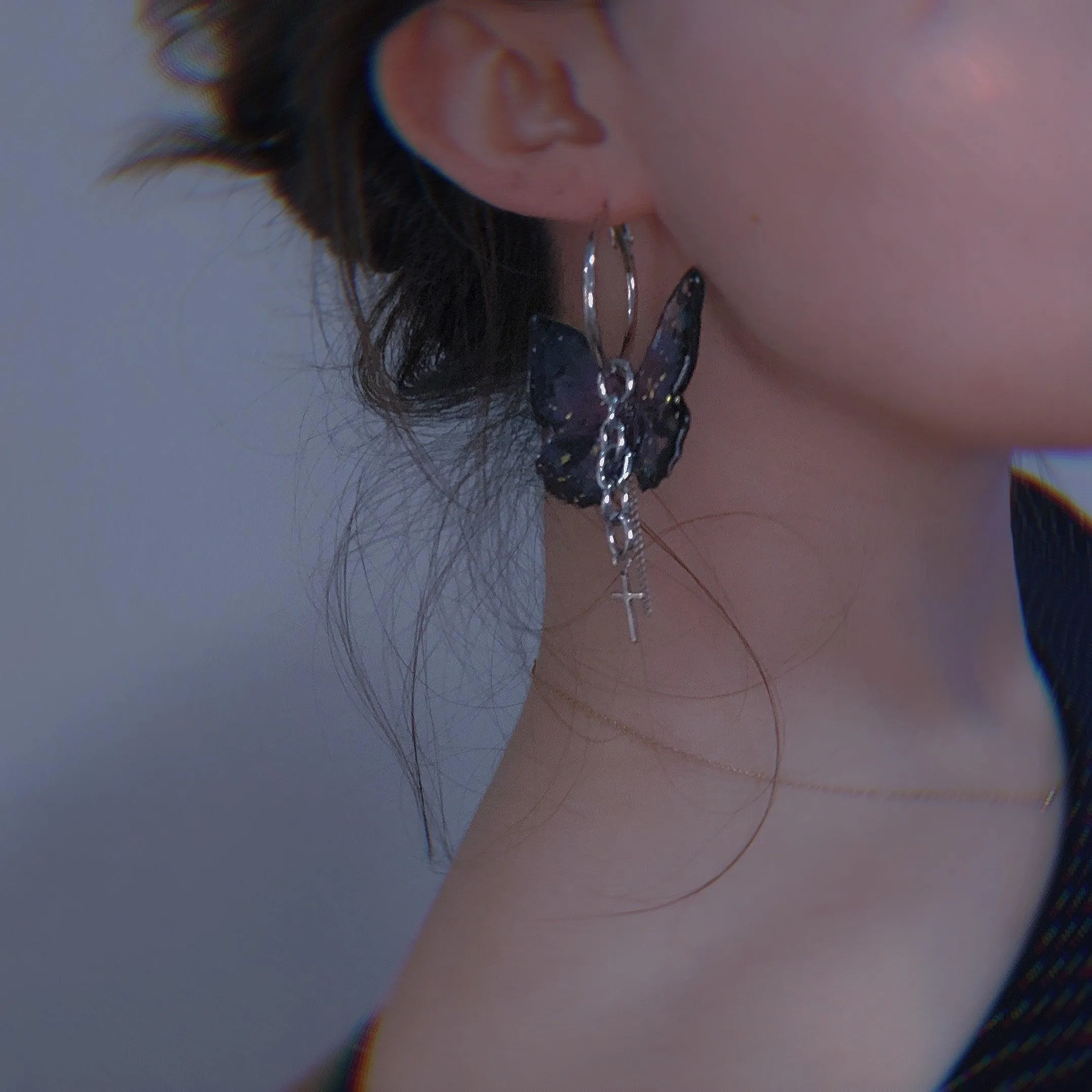 Vintage Punk Chain Bar Butterfly Earrings