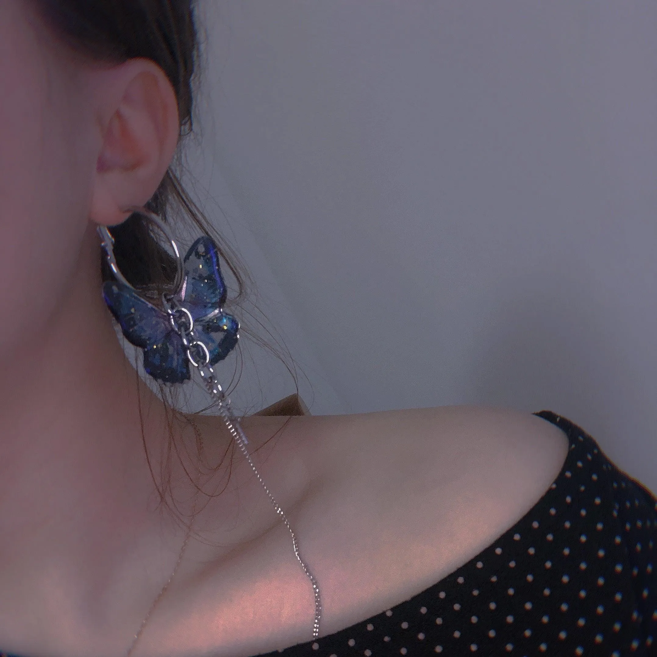 Vintage Punk Chain Bar Butterfly Earrings
