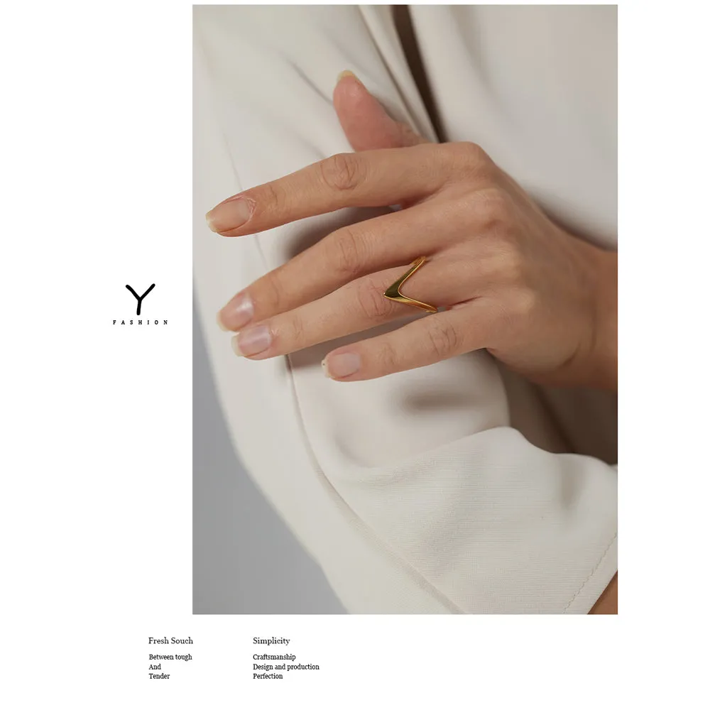 Yhpup Stainless Steel Geometric Rings Women Minimalist Metal Golden